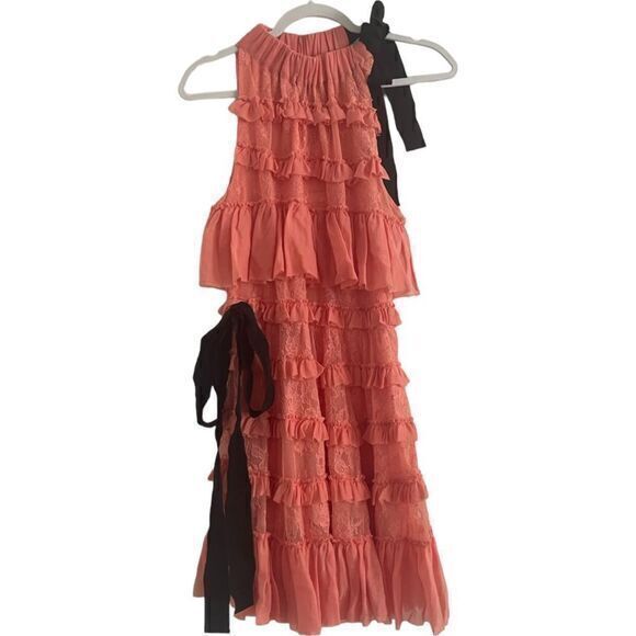 Brognano Salmon Pink Ruffled Lace Halter‎ Dress Romantic Tiered Size US 6 IT 42 - Picture 14 of 15
